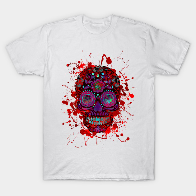 Funny Mexican Sugar Skull red grunge T-Shirt-TOZ